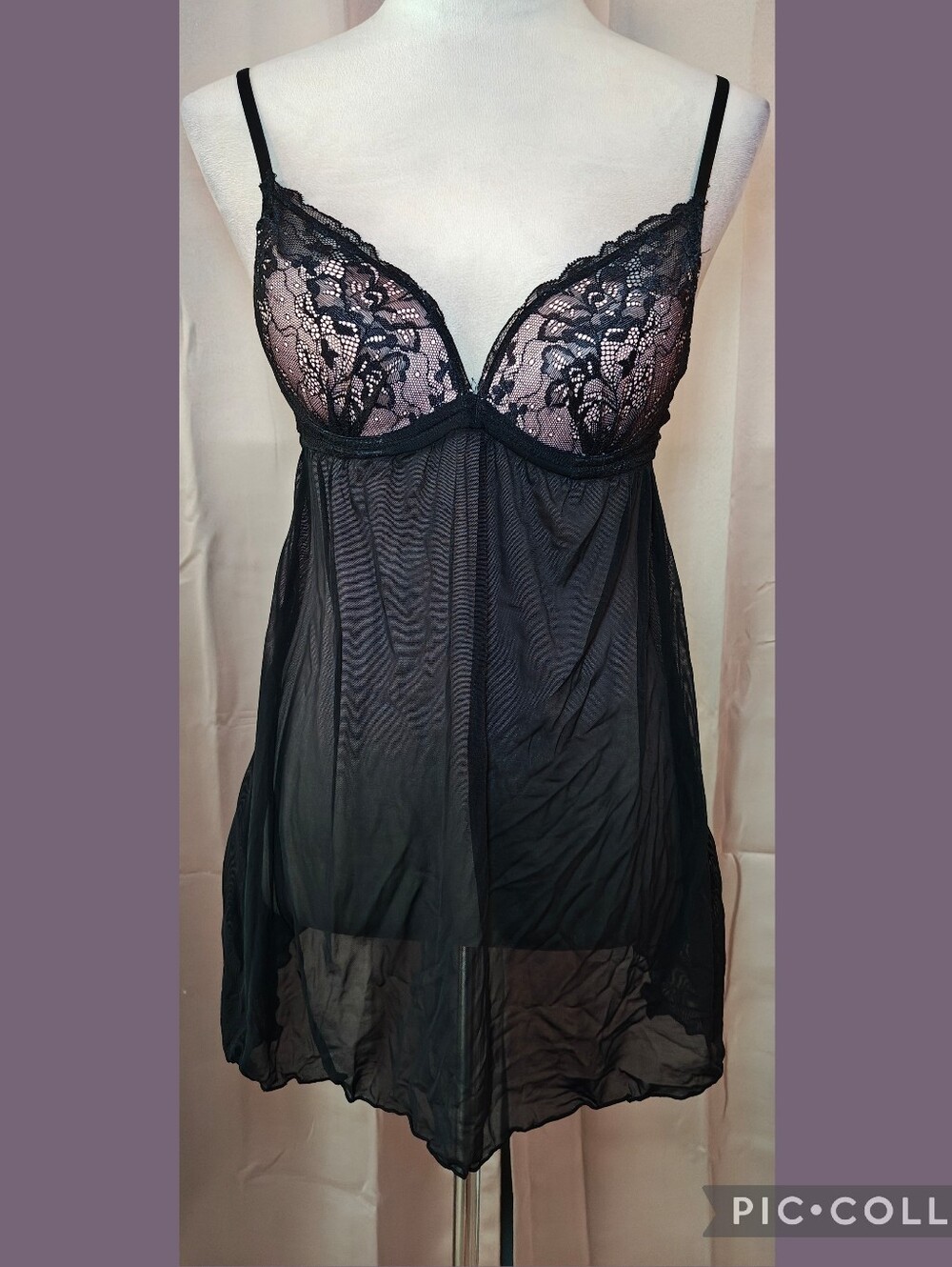 🩷🖤BCBGMAXAZRIA Black Lace Babydoll Lingerie Slip Dress🖤🩷